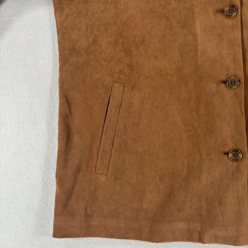 Coldwater Creek Brown Faux Suede Embroidered Button Front Jacket Large Cognac